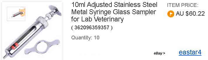 10ml Adjusted Stainless Steel Metal Syringe Glass Sampler
