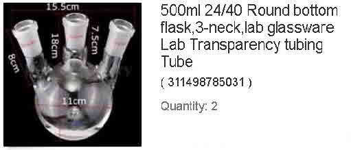 500ml 24-40 Round bottom flask,3-neck,lab glassware Lab Transparency tubing Tube-S